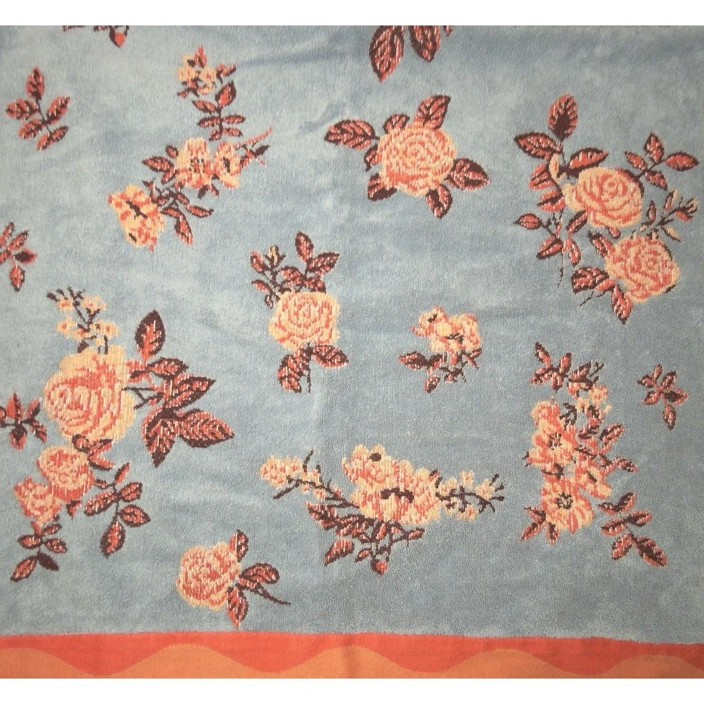Anthropologie Towel Set Floral Blue Coral Plush Cotton Anthro Bathroom Decor